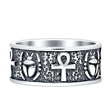 Scarab Ankh Ring Oxidized Band